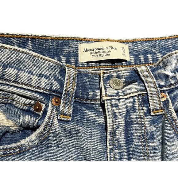 Abercrombie & Fitch 25 0 High Rise Straight Ankle Distressed Patchwork Jeans - Picture 3 of 3